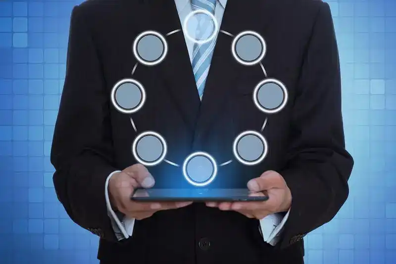 man with holographic tablet